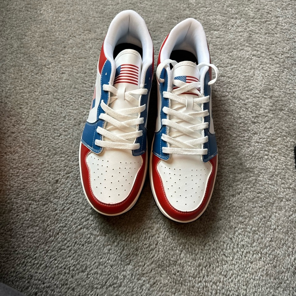 Red White Blue Low-Top Sneakers with American Flag Accent